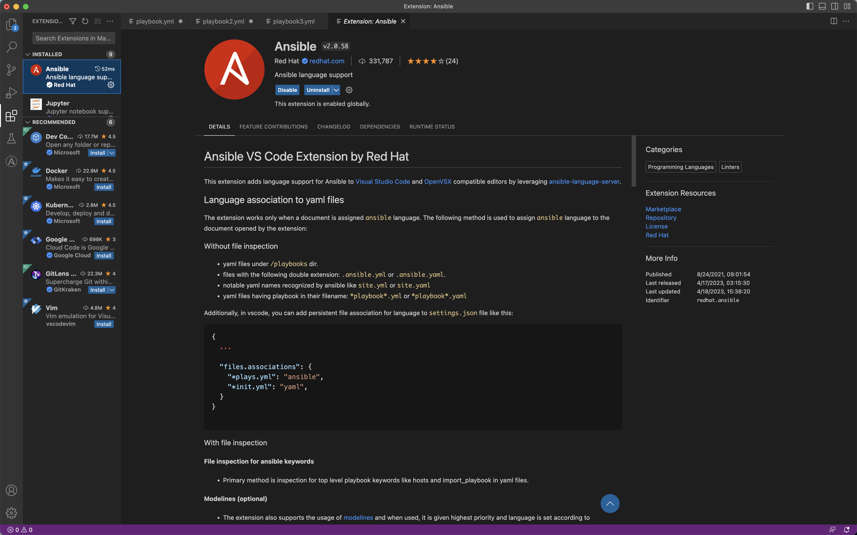 Ansible extension on Visual Studio Code
