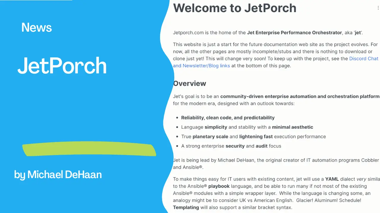 JetPorch: Rust automation like Ansible led by Michael DeHaan