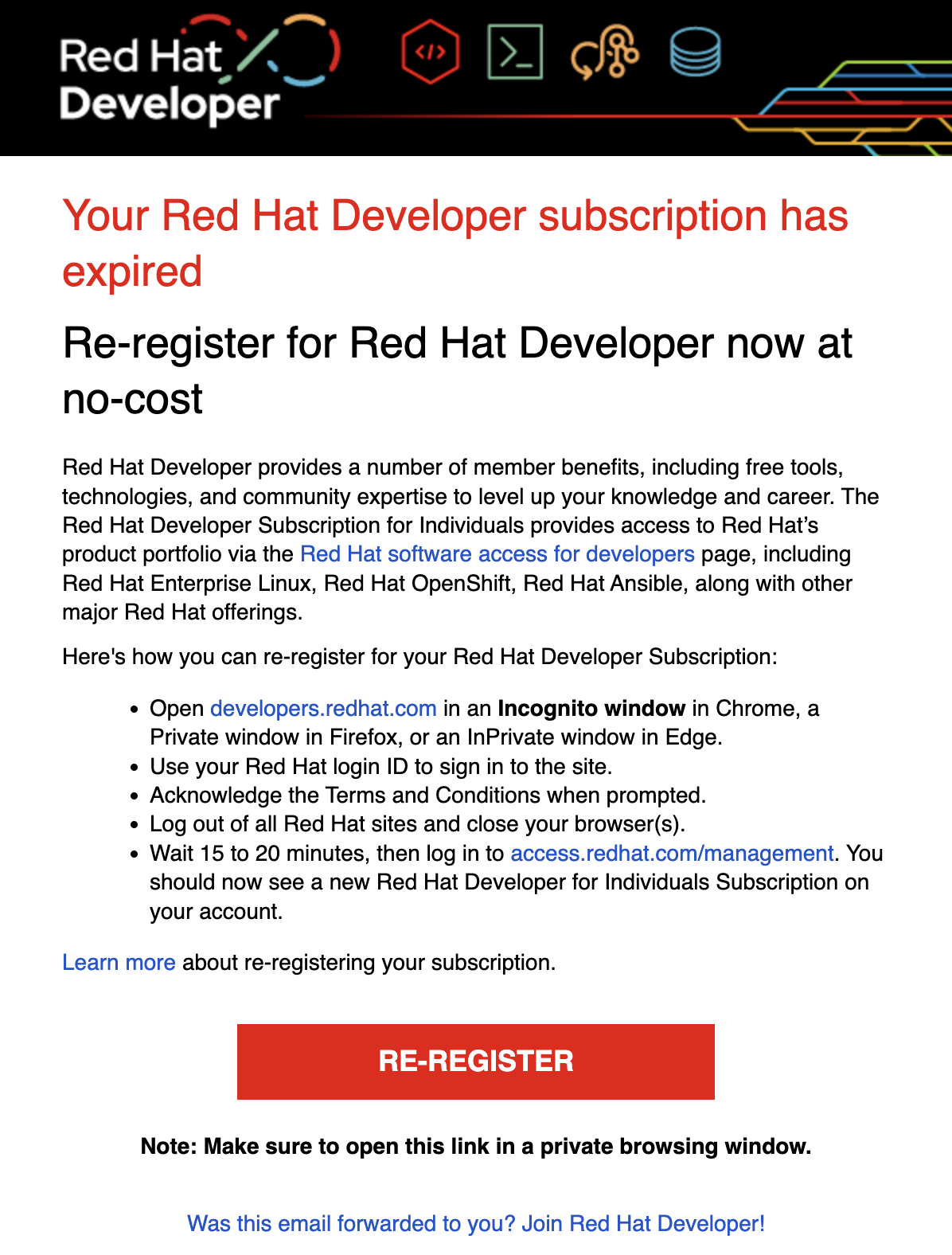 Red Hat Developer Re-Register